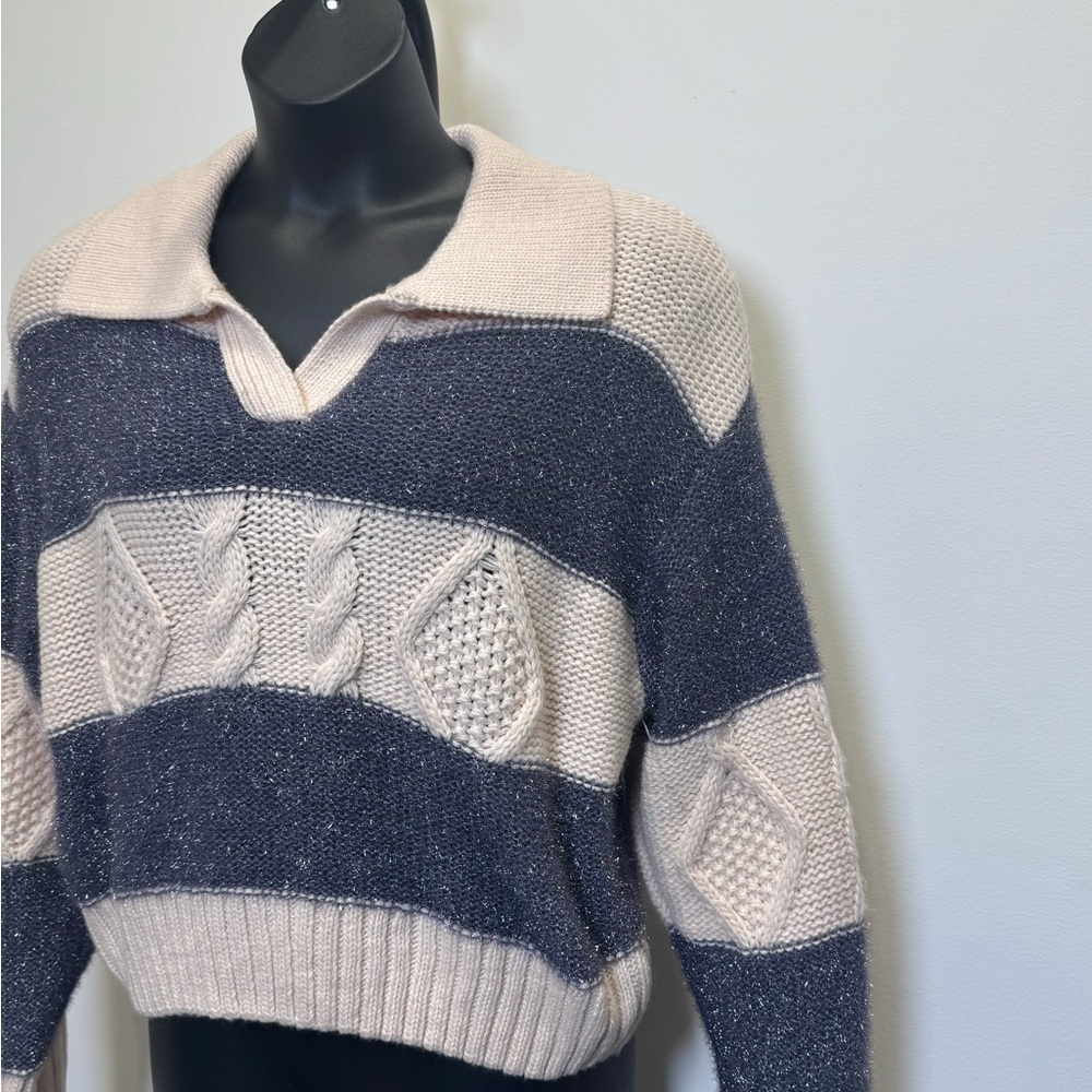 Lush Soft Pink/Peachy & Grey Metallic Stripe Knit Sweater – Size XL NWT